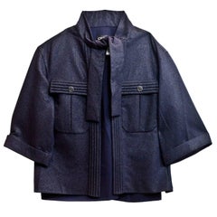 Chanel 2012 Iridescent Navy Wool Swing Jacket sz FR48