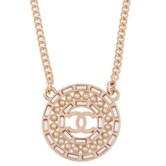 Chanel Faux Pearl And Crystal CC Logo Medallion Pendant Necklace