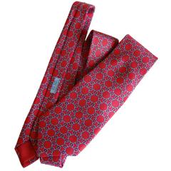 Hermes Men's Silk Necktie Tie 7086 OA Brick Red Snaffle Horse Bit