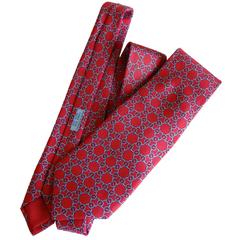 Used Hermes Men's Silk Necktie Tie 7086 OA Brick Red Snaffle Horse Bit 