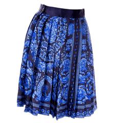 Gianni Versace Silk Pleated Skirt with Baroque Filigree Print