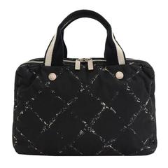 Chanel Travel Line Black x White Nylon Waterproof Hand Bag