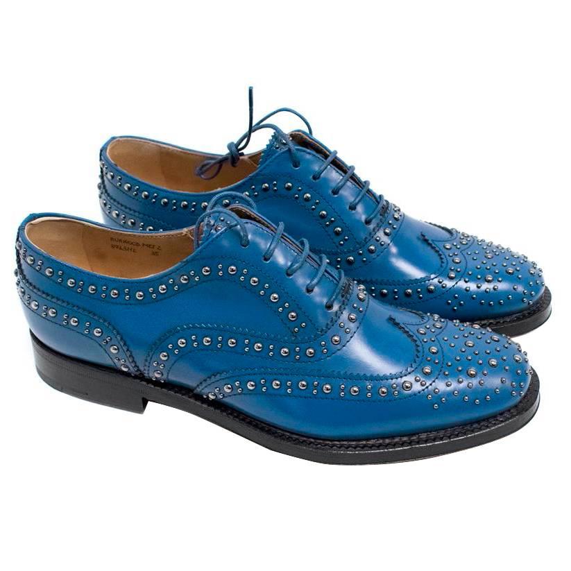  Church's Women's Studded Blue Polished Leather Brogues For Sale