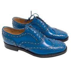  Church's Women's Studded Blue Polished Leather Brogues