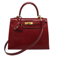 Hermes Kelly 25cm Bag Rouge Lizard Gold Hardware