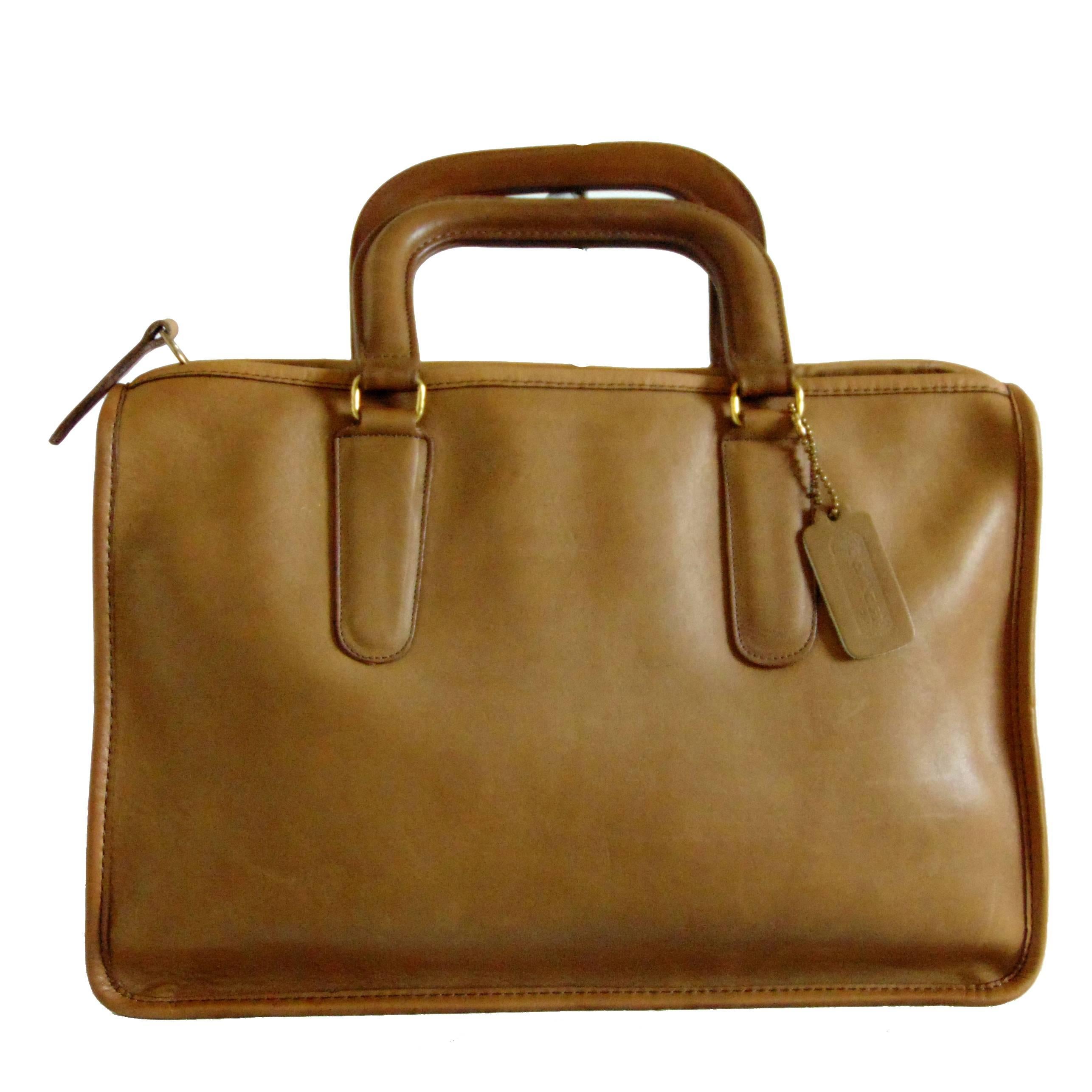 Bonnie Cashin for Coach Saddle Tan Leather Tote Bag Briefcase NYC 1960s 