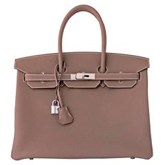 Hermes Etoupe Togo 35cm Birkin Palladium Taupe Bag 