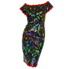 Vintage Lillie Rubin Cocktail Dress Colorful Abstract Print Sz 6 5