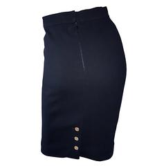 Vintage Chanel Black Wool High Waisted 90s Bodycon Pencil Skirt Gold CC Buttons 9
