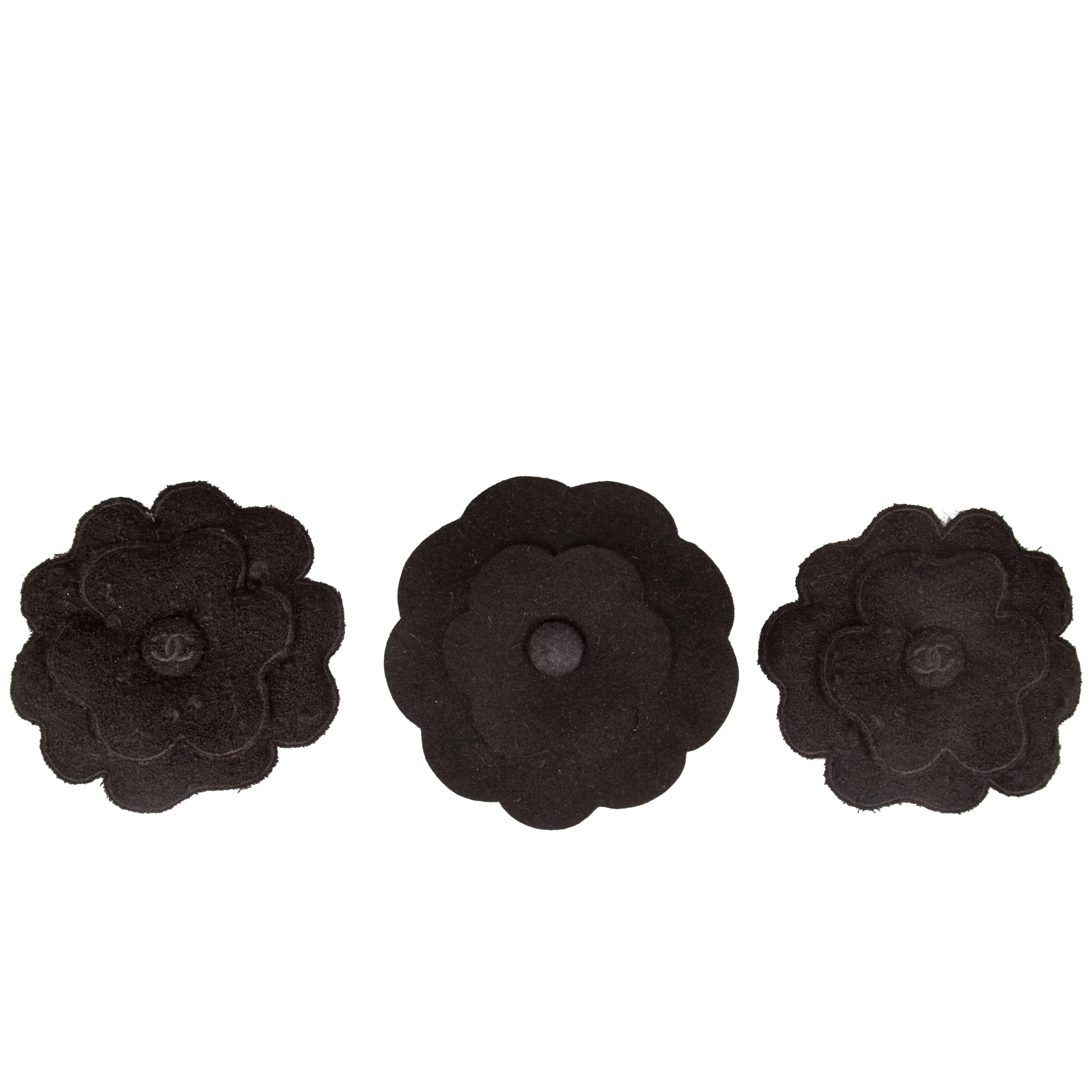 Vintage CHANEL Set of Three Camellia Brooches For Sale