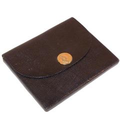Vintage French Black Snakeskin Calling Card Case With Roman Coin Closure