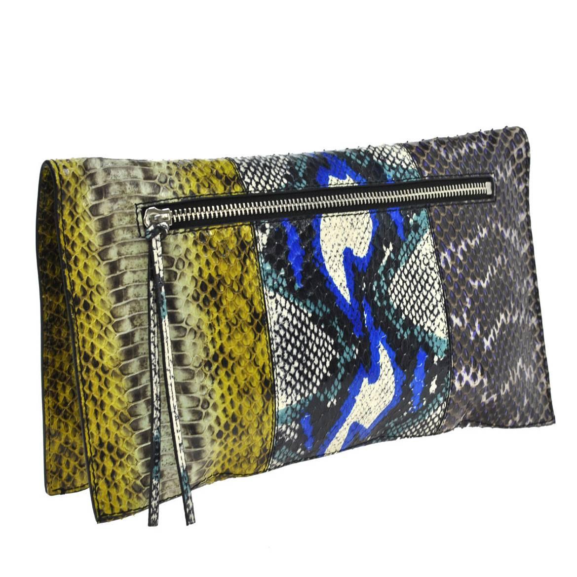 Balenciaga Multi Color Snakeskin Fold Over Envelope Evening Flap Clutch Bag
