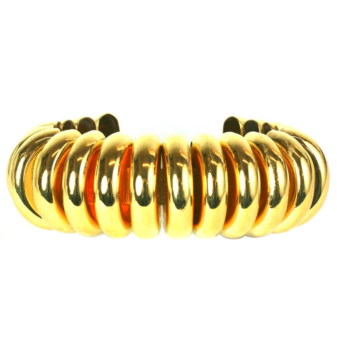 Golden Art Deco Ribbed Cuff For Sale