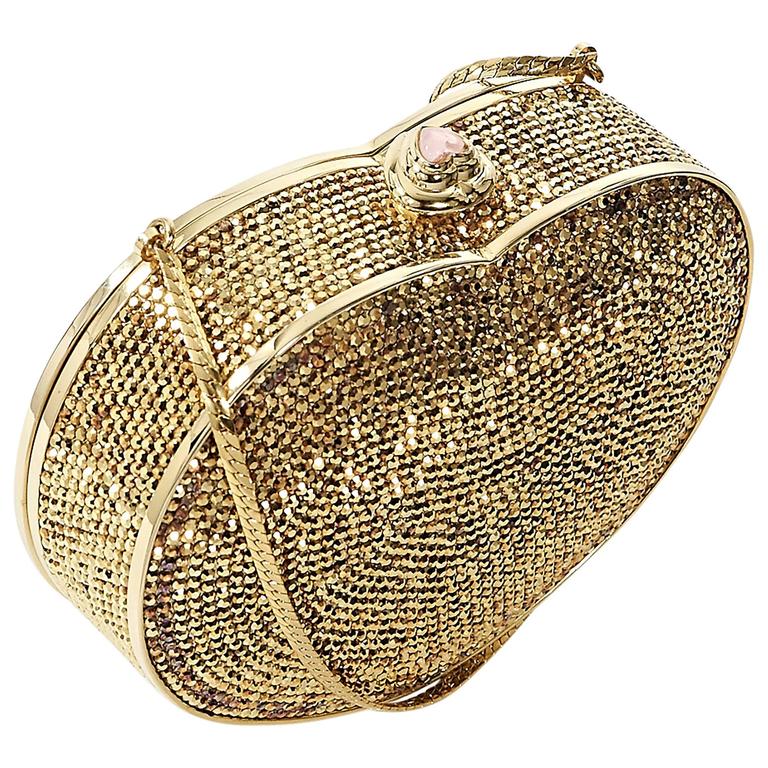 Gold Judith Leiber Embellished Heart Clutch For Sale at 1stDibs