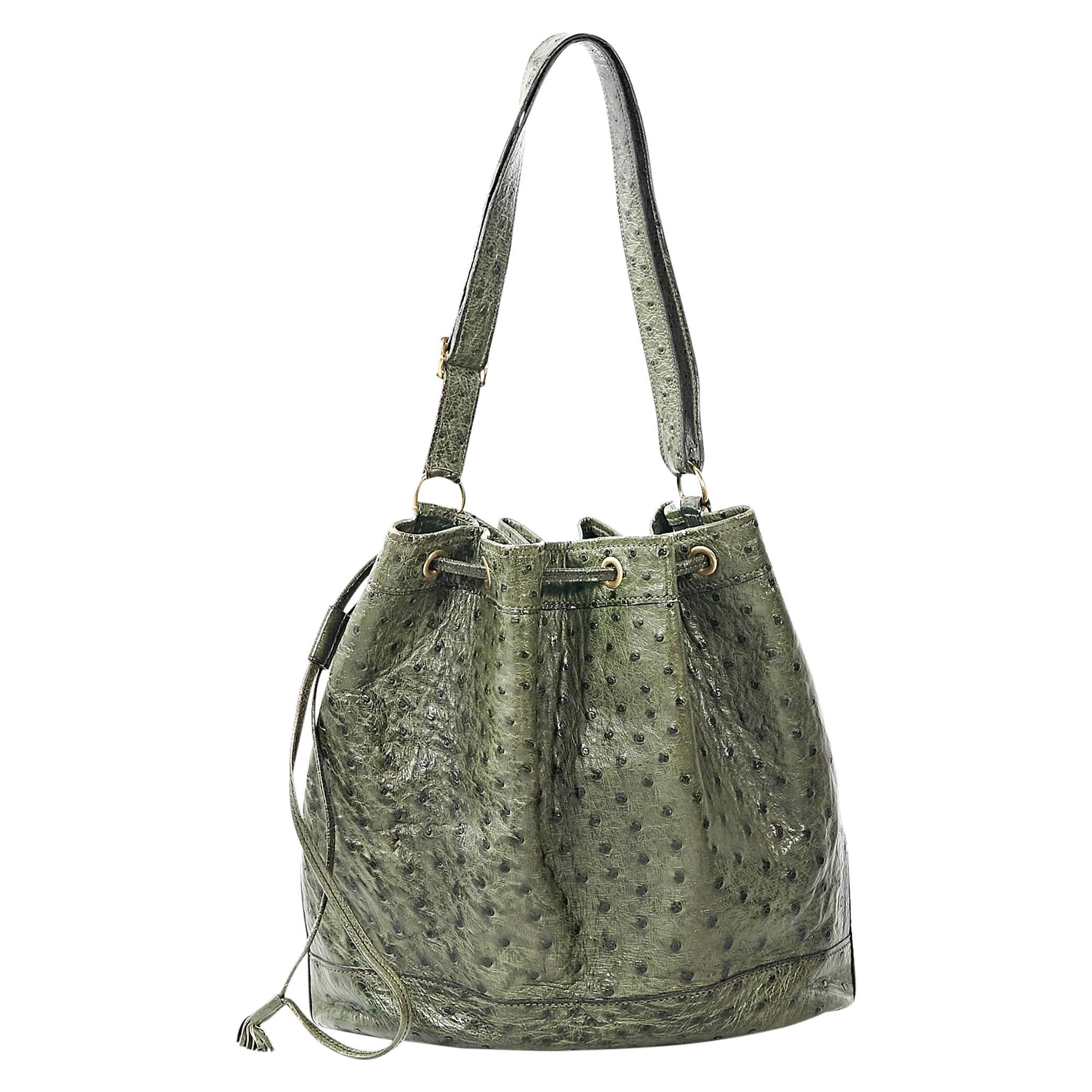 Green Vintage Hermès Ostrich Bucket Bag