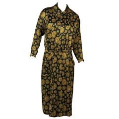 Black & Gold Vintage Chanel Printed Dress
