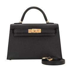 Hermes Black Epsom Sellier Kelly 20cm Gold Hardware