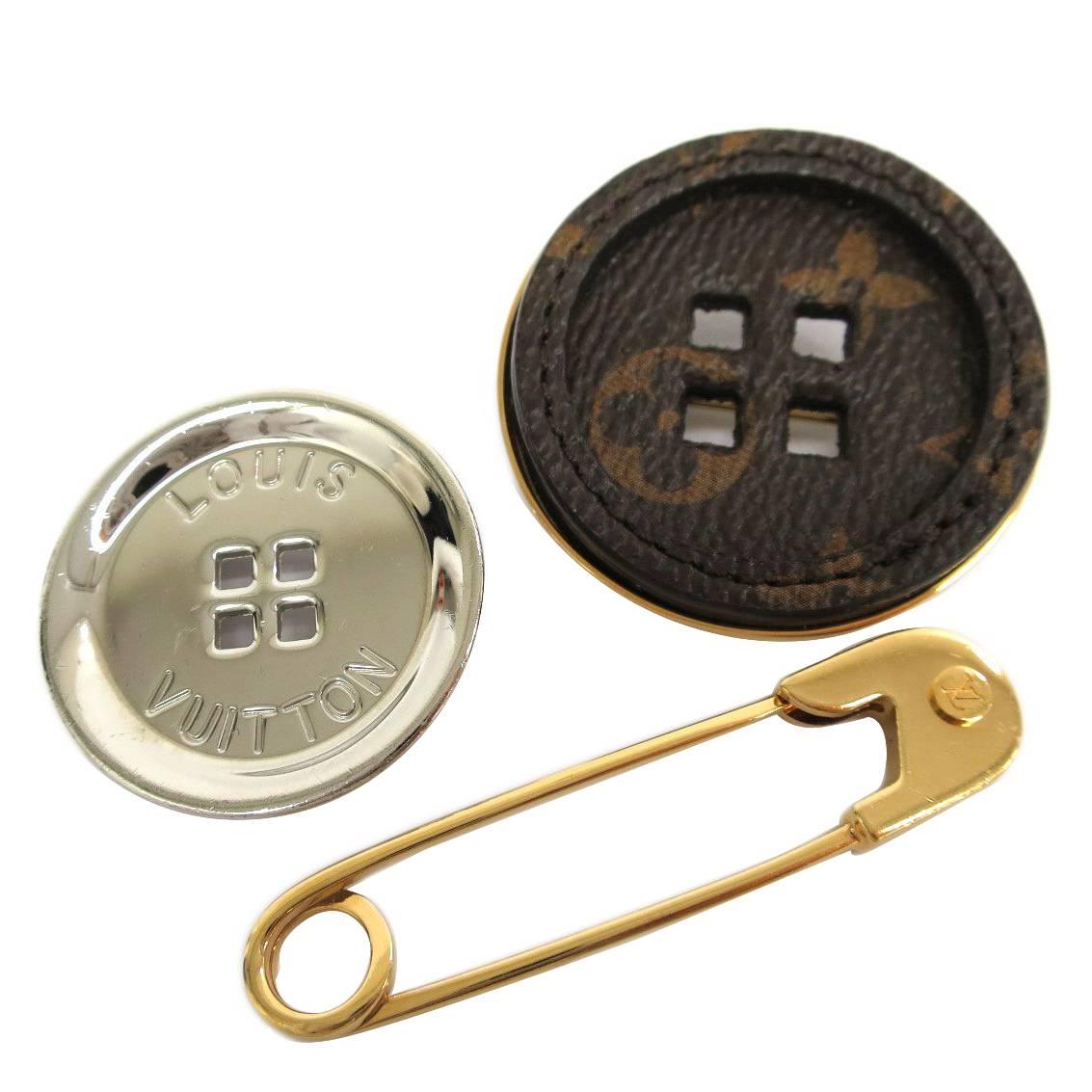Louis Vuitton Monogram Metal Men Three-Piece Safety Pin Button Brooch Set in Box