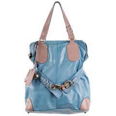 CHLOE Turquoise & Taupe Leather KERALA BAG Slouchy TOTE Handbag 12