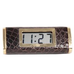 GUCCI Vintage Brown Leather Digital DESK CLOCK WATCH