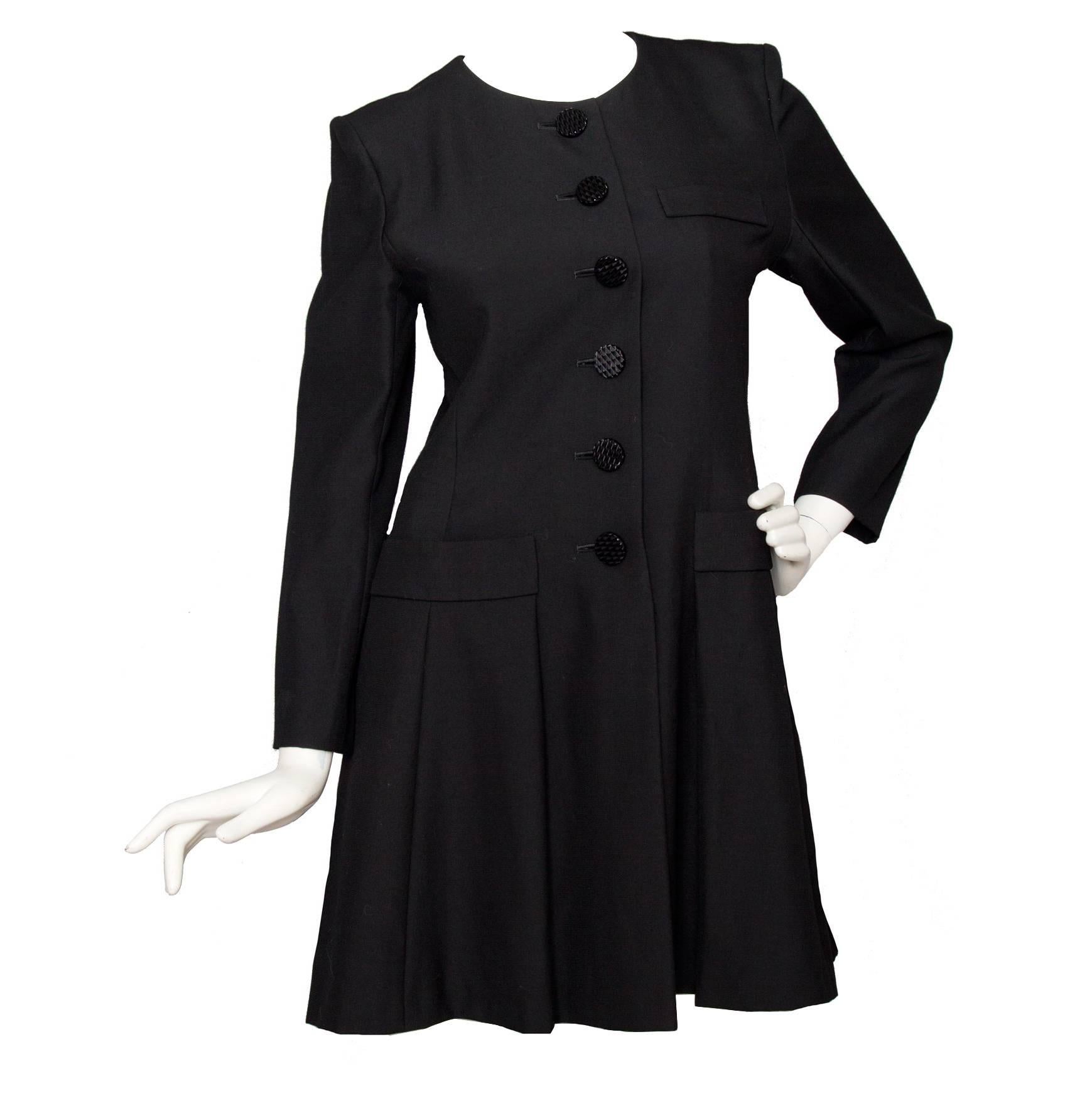  Black Yves Saint Laurent Wool Dress For Sale