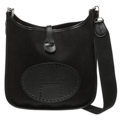Hermes Black Canvas and Black Leather Evelyne II Messenger Handbag