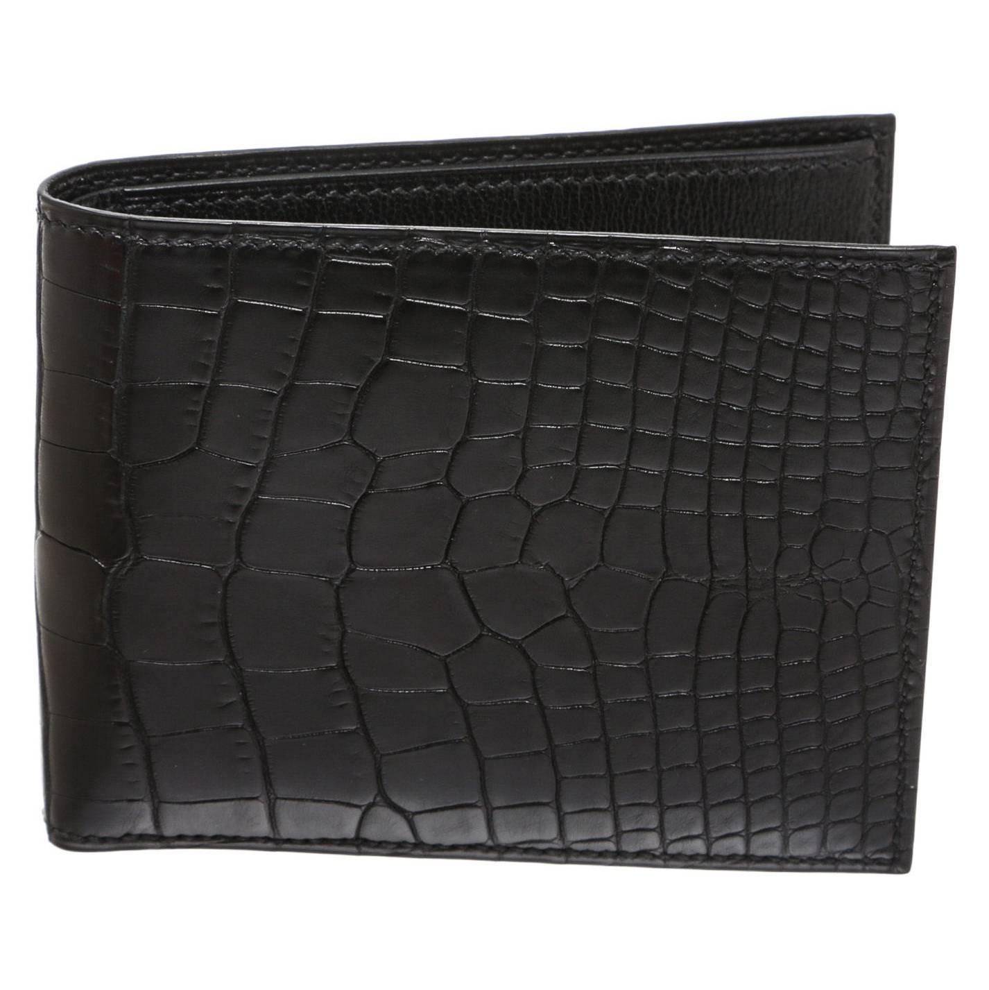Hermes Black Alligator Men's Wallet For Sale