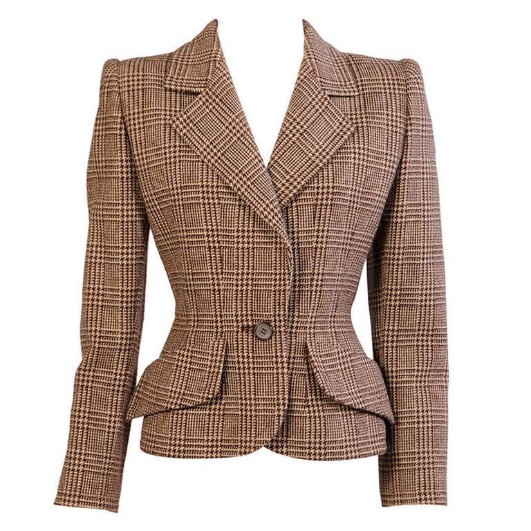 Givenchy Numered Haute Couture Brown Wool Plaid Jacket For Sale at 1stdibs