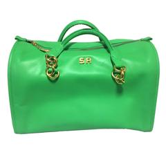 Vintage SONIA RYKIEL green leather handbag purse in speedy bag style with chains