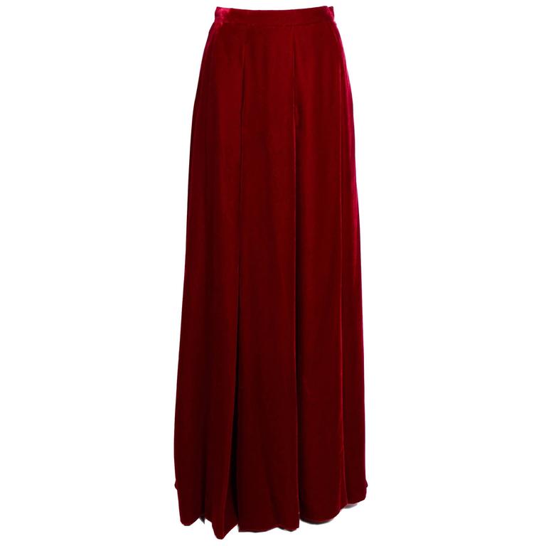 Vintage Unworn 70's Yves St Laurent Ruby Red Velvet Maxi/Boho Skirt at ...