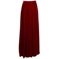 Vintage Unworn 70's Yves St Laurent Ruby Red Velvet Maxi/Boho Skirt