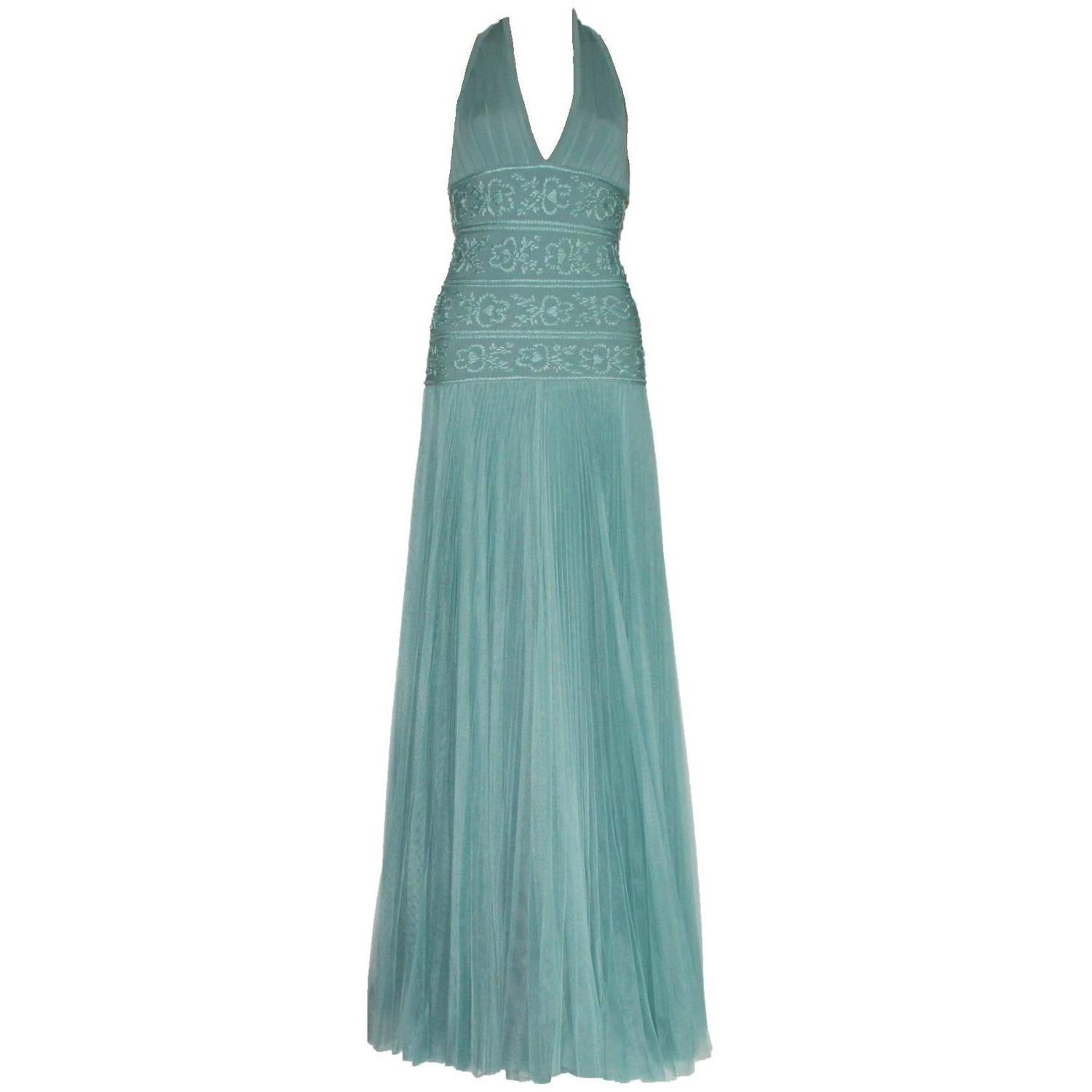Herve Leger Embroidered Bandage Pleated Plissee Evening Gown For Sale ...
