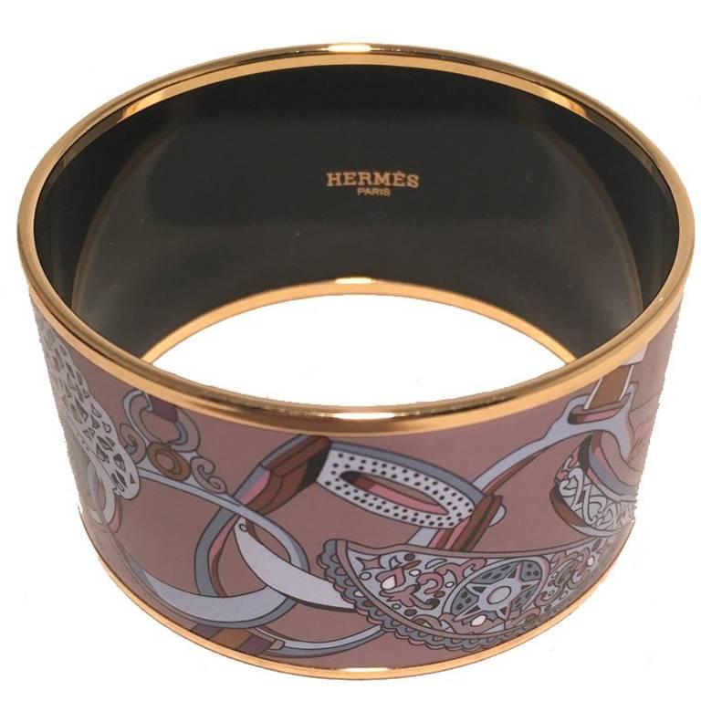 Hermes Purple Gold Bridal Horse Equestrian Enamel Bangle Bracelet