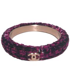 Chanel Bracelet jonc en tweed violet et acier