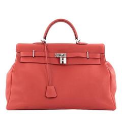 Hermes Kelly Travel Handbag Rouge Garance Togo with Palladium Hardware 50