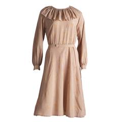 Chloe Vintage 1970s 100% Silk Floral Pleated Neck Dress
