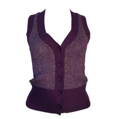 Vintage BIBA 1970s Purple Silver Metallic Herringbone Tank Top Knitted Sleeveles