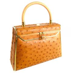 Vintage Finesse La Modele Top Handle Gold Ostrich Handbag