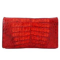 Vintage 1970s Crocodile Skin Lipstick Red Clutch Bag
