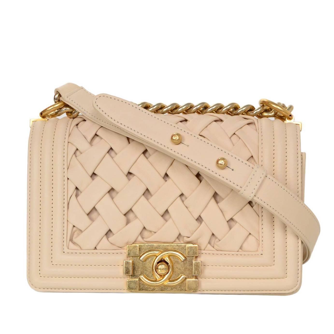 Chanel Limited Edition Beige Woven Leather Chateau Boy Bag GHW rt. $6, 200