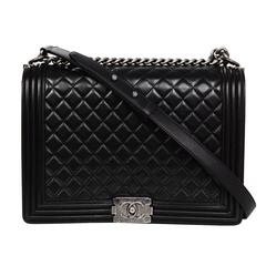 Chanel Black Leather Quilted Large Boy Flap Bag