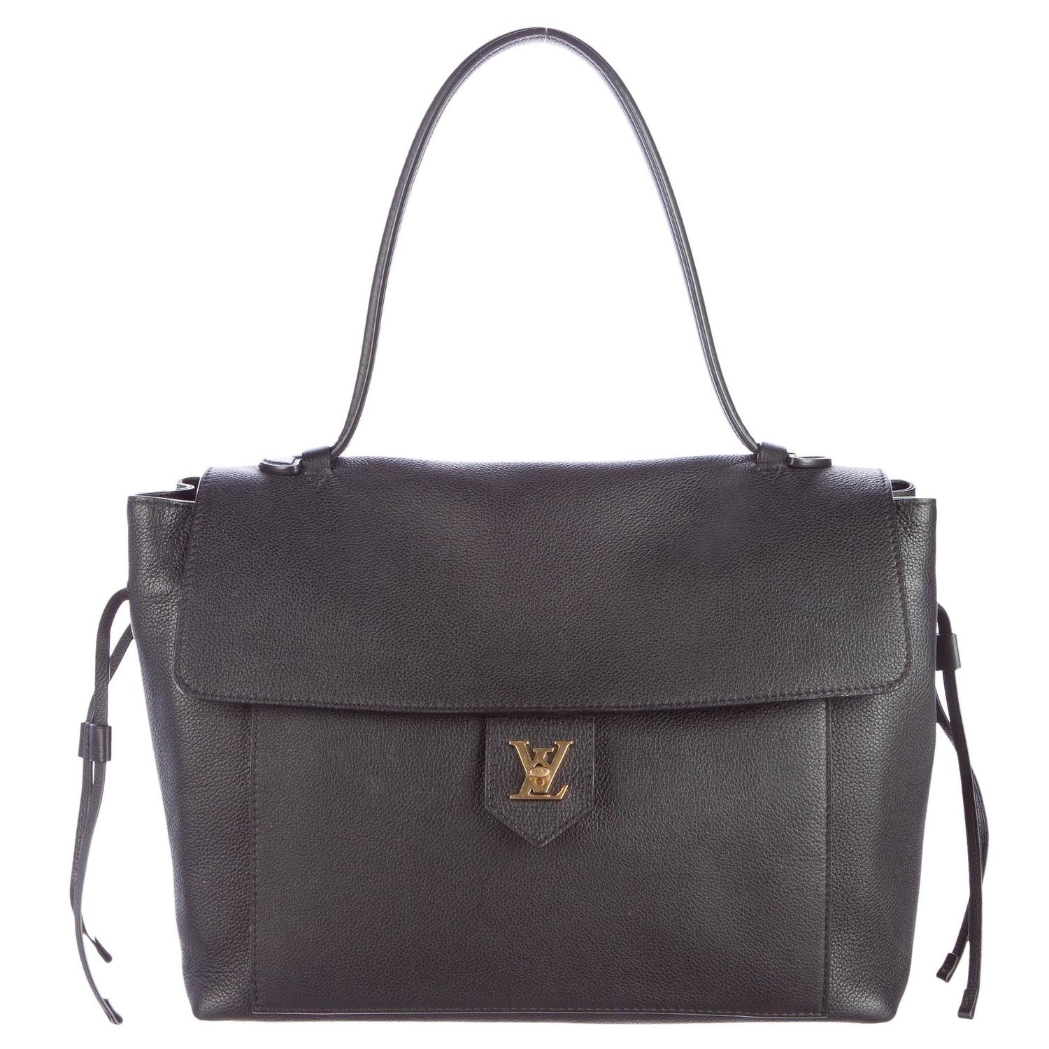 Louis Vuitton Ltd Edition Black Leather Gold Logo Top Handle Tote Bag in Box For Sale at 1stdibs