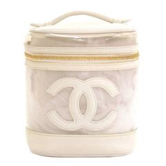 Vintage Chanel Vanity White Leather x Vinyl Cosmetic Hand Bag