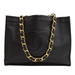 Chanel Jumbo XL Black Leather Shoulder Shopping Tote Bag