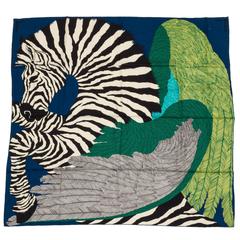 Sold at Auction: Hermes Paris Scarf, with zebra pegasus design, signed  Alice Shirley 34 1/2 x 34, with box.