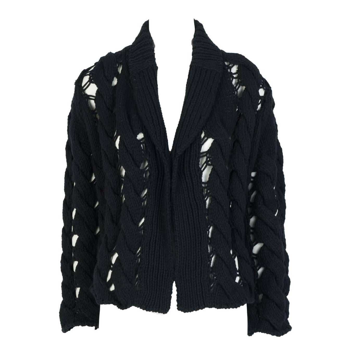 2001 COMME des GARCONS Braided Navy Cardigan For Sale