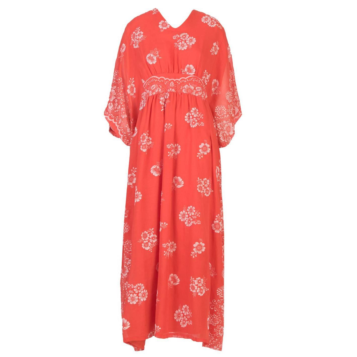 Red Felted Floral Maxi  Dress For Sale