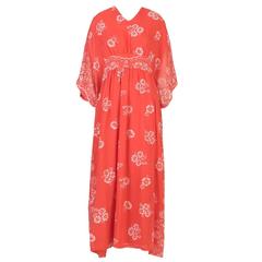 Vintage Red Felted Floral Maxi  Dress