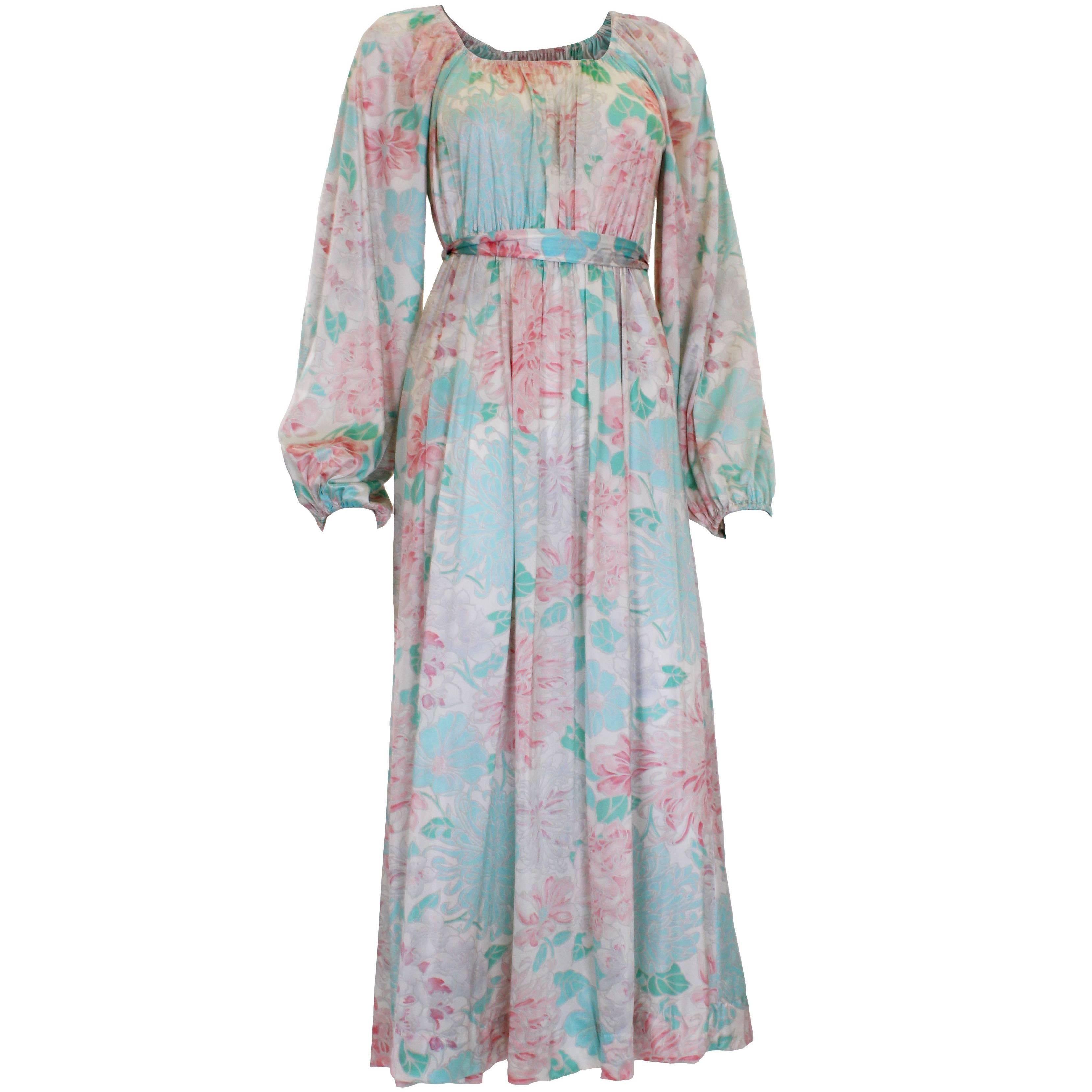 1970s Pastel Coloured Floral Print Jersey Dress