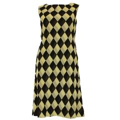 1960s Couture Silk Chiffon Check Shift Dress